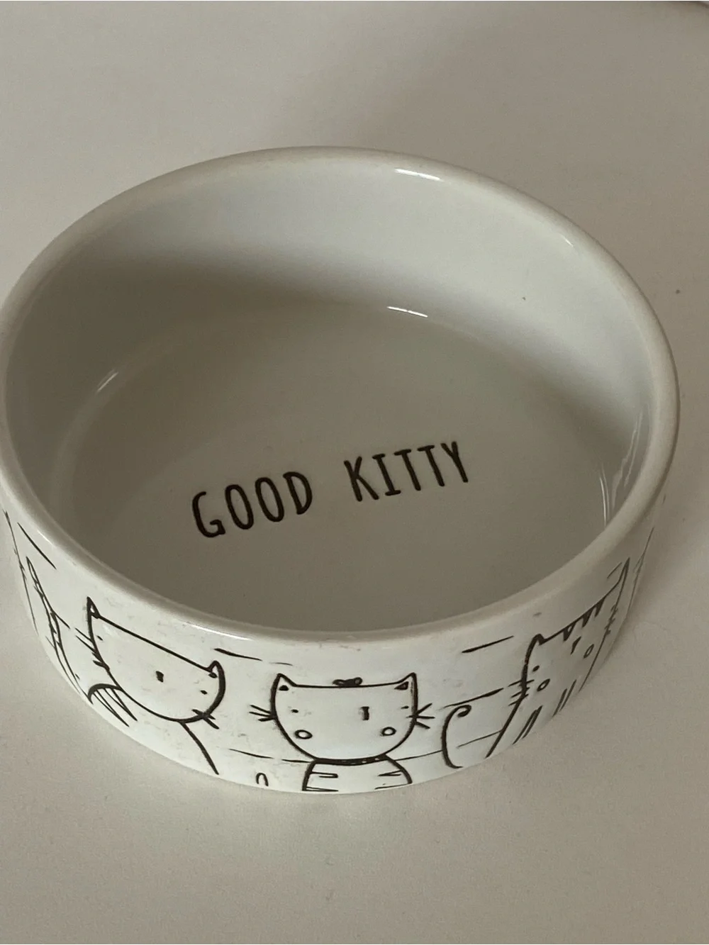 Cat Bowl Food Water Good Kitty White Ceramic 4.5” Embossed Cats All Around EUC